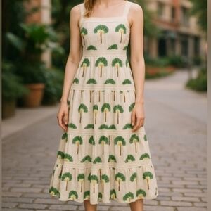 Calypso St. Barth Tiered Maxi Palm Dress in Green and Yellow NWT Size XSmall